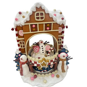 Gingerbread House Musical Rotating Snowman Music Box by Studio Nova W/Box